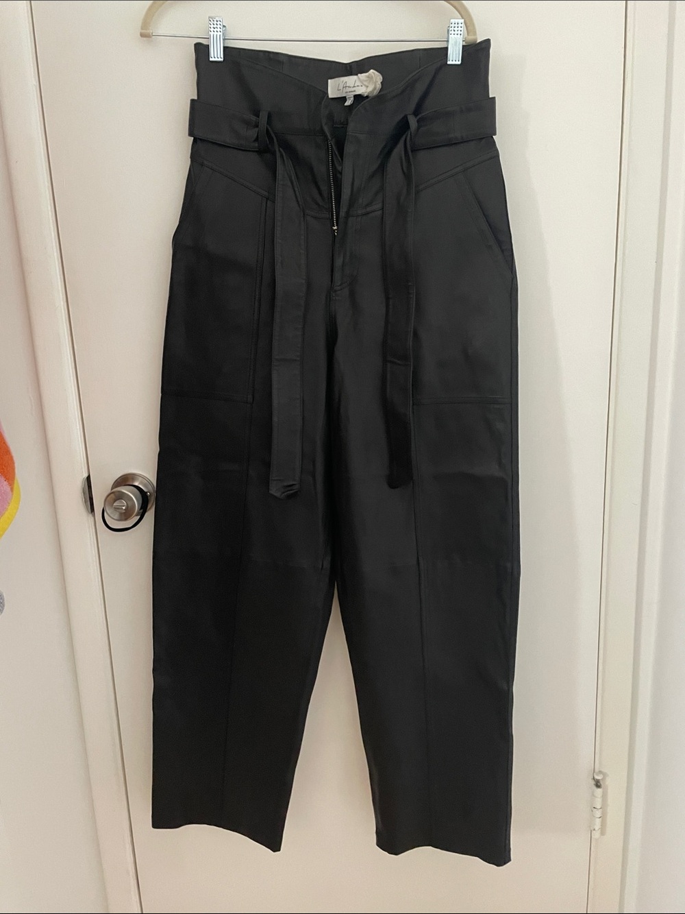 L'Academie Black High-Waist Chinos with Self-Tie Belt